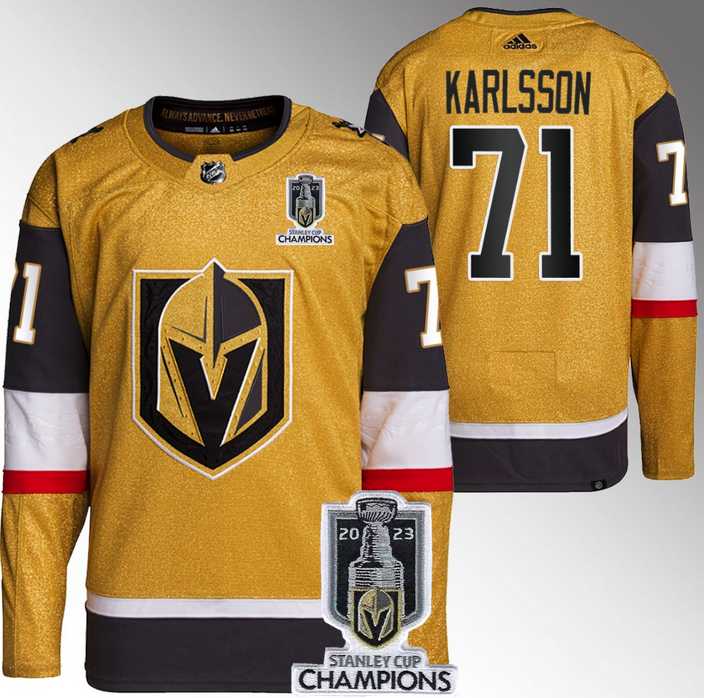 Men%27s Vegas Golden Knights #71 William Karlsson Gold 2023 Stanley Cup Champions Stitched Jersey->vegas golden knights->NHL Jersey